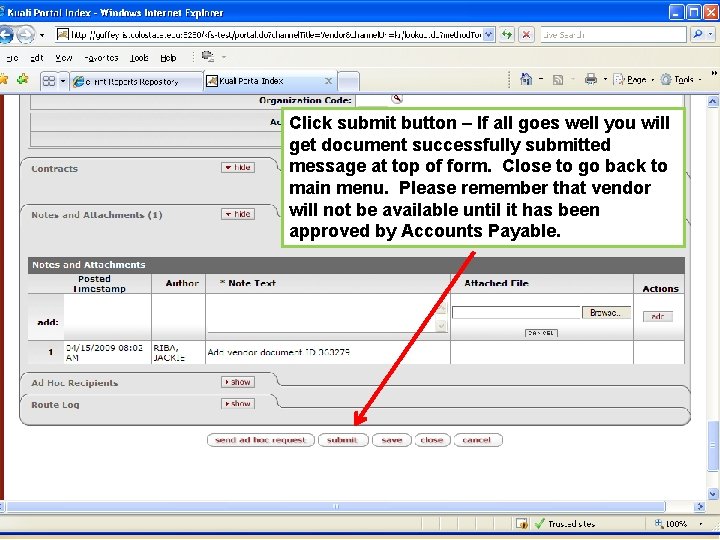 Click submit button – If all goes well you will get document successfully submitted