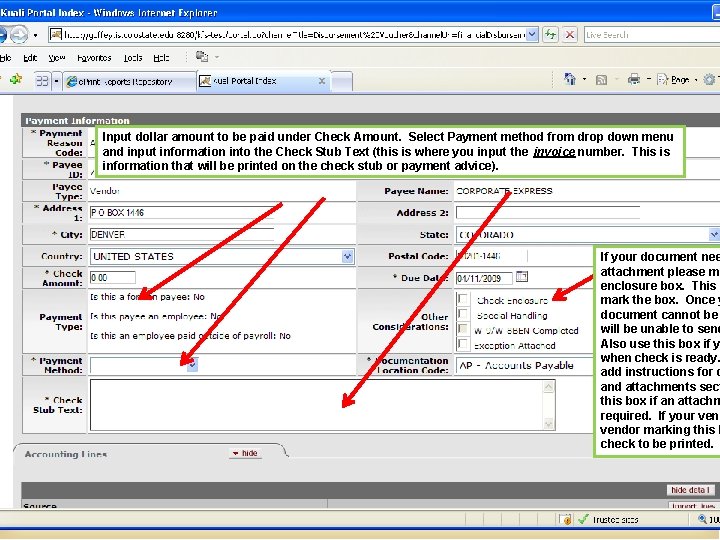 Input dollar amount to be paid under Check Amount. Select Payment method from drop