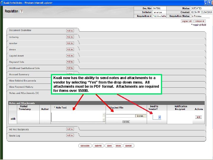 Kuali now has the ability to send notes and attachments to a vendor by