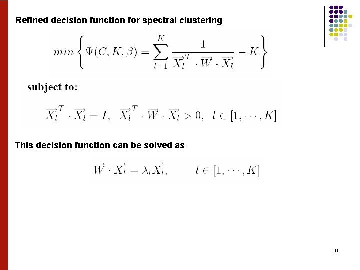 Refined decision function for spectral clustering This decision function can be solved as 69