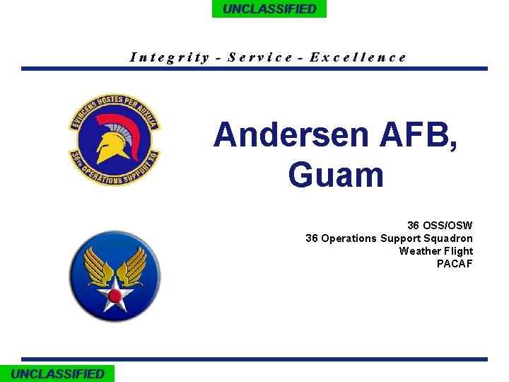 UNCLASSIFIED Integrity - Service - Excellence Andersen AFB, Guam 36 OSS/OSW 36 Operations Support