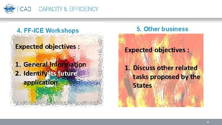 4. FF-ICE Workshops 5. Other business Expected objectives : 1. General Information 2. Identify