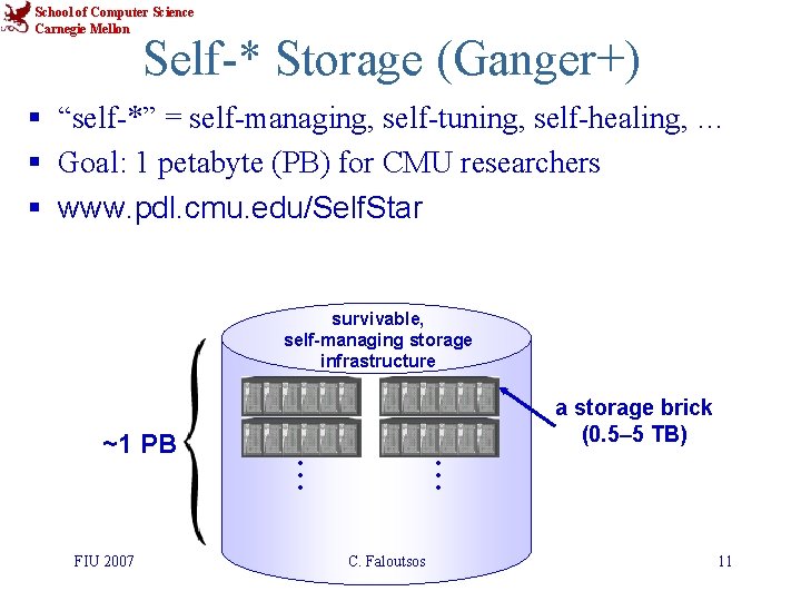 School of Computer Science Carnegie Mellon Self-* Storage (Ganger+) § “self-*” = self-managing, self-tuning,