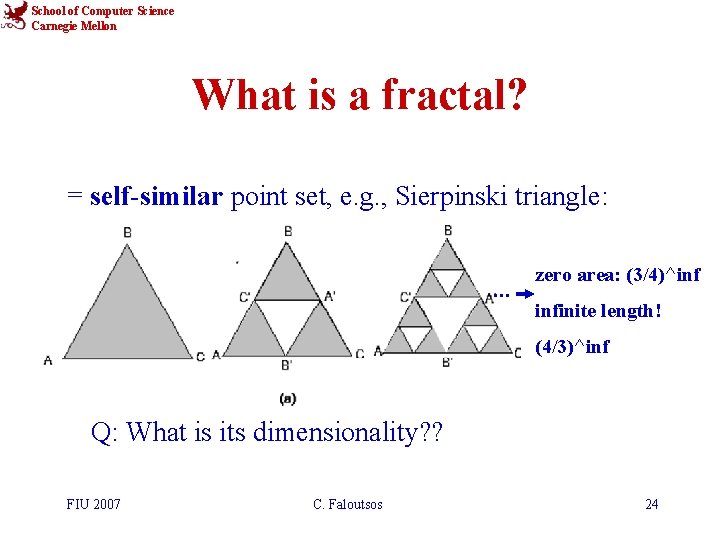 School of Computer Science Carnegie Mellon What is a fractal? = self-similar point set,