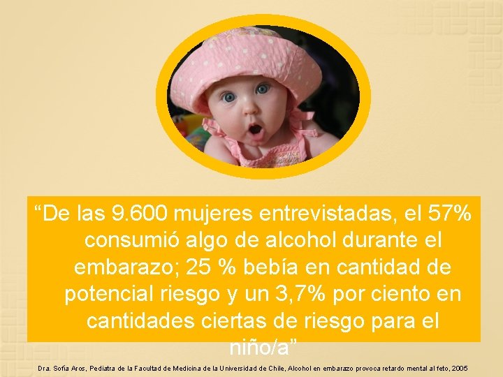 “De las 9. 600 mujeres entrevistadas, el 57% consumió algo de alcohol durante el