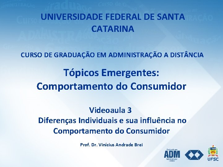UNIVERSIDADE FEDERAL DE SANTA CATARINA CURSO DE GRADUAÇÃO EM ADMINISTRAÇÃO A DIST NCIA Tópicos