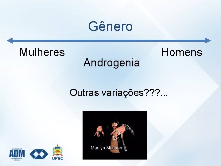 Gênero Mulheres Androgenia Homens Outras variações? ? ? . . . 