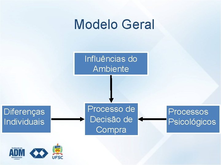 Modelo Geral Influências do Ambiente Diferenças Individuais Processo de Decisão de Compra Processos Psicológicos