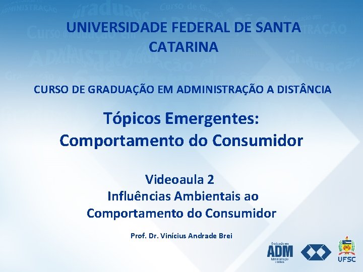 UNIVERSIDADE FEDERAL DE SANTA CATARINA CURSO DE GRADUAÇÃO EM ADMINISTRAÇÃO A DIST NCIA Tópicos