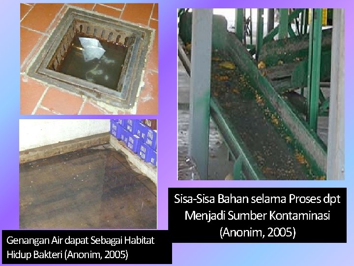 Genangan Air dapat Sebagai Habitat Hidup Bakteri (Anonim, 2005) Sisa-Sisa Bahan selama Proses dpt