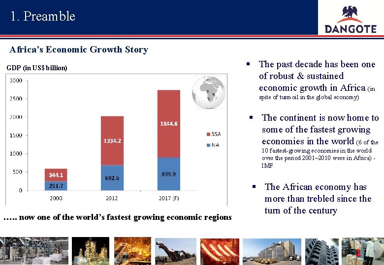 1. Preamble Africa’s Economic Growth Story GDP (in US$ billion) § The past decade
