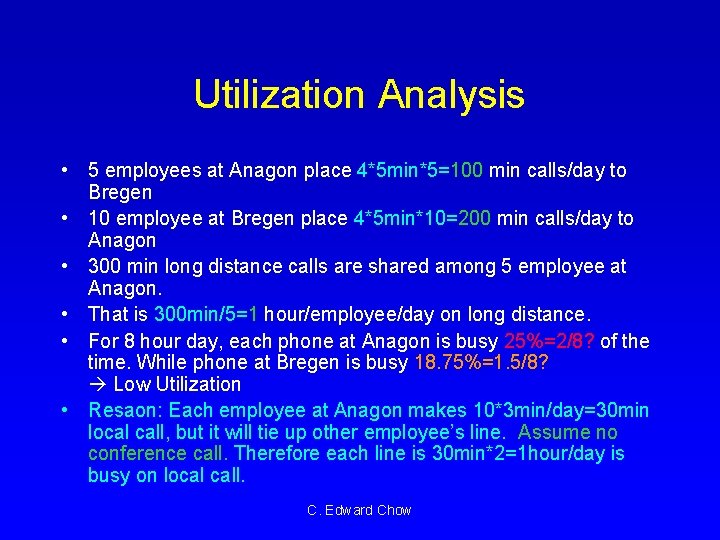 Utilization Analysis • 5 employees at Anagon place 4*5 min*5=100 min calls/day to Bregen