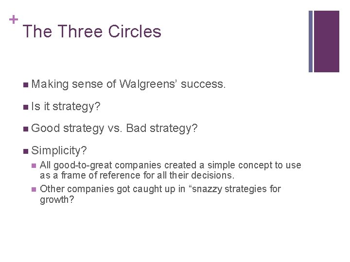 + The Three Circles n Making n Is sense of Walgreens’ success. it strategy?