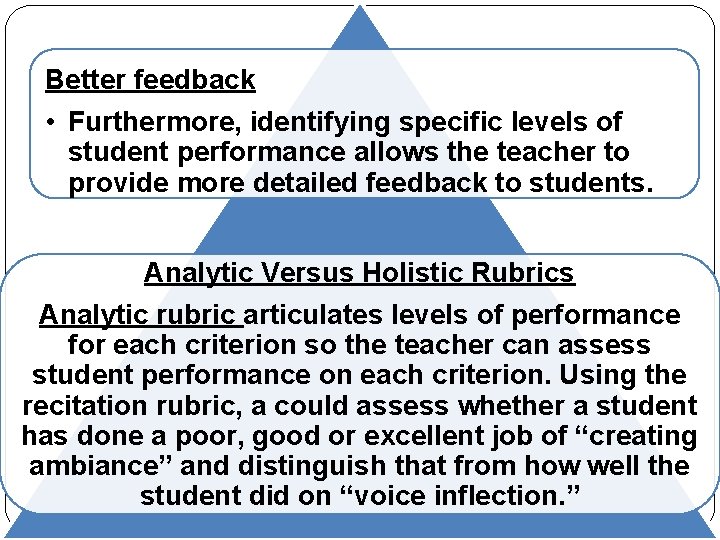 Better feedback • Furthermore, identifying specific levels of student performance allows the teacher to
