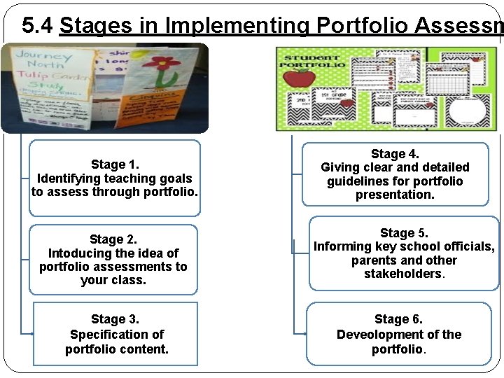 5. 4 Stages in Implementing Portfolio Assessm Stage 1. Identifying teaching goals to assess