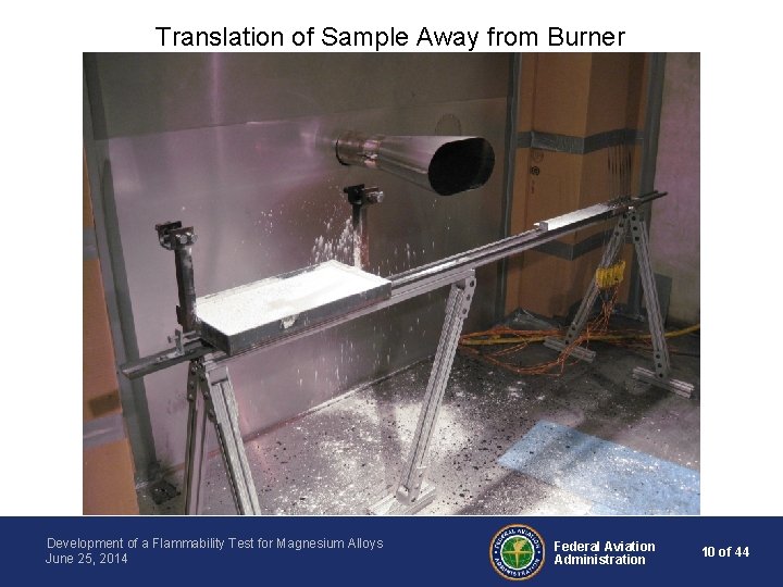 Translation of Sample Away from Burner Development of a Flammability Test for Magnesium Alloys