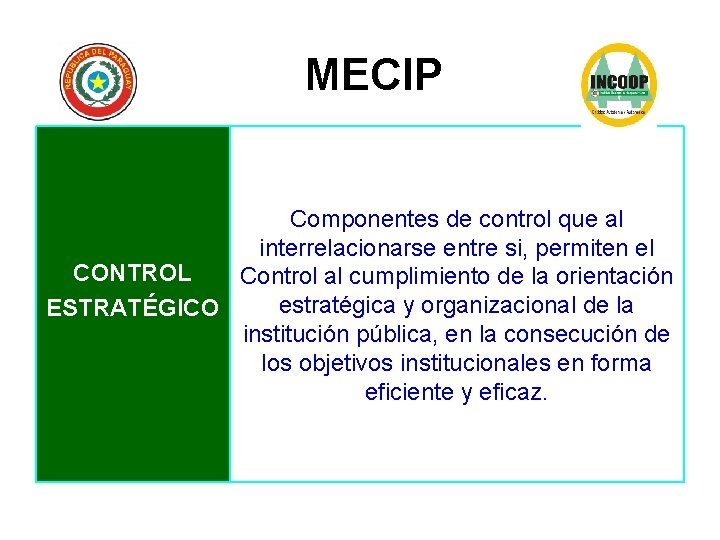 MECIP Componentes de control que al interrelacionarse entre si, permiten el CONTROL Control al