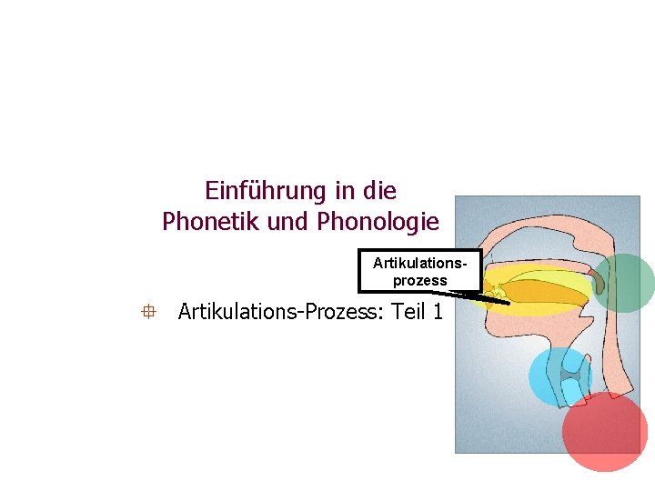 Einführung in die Phonetik und Phonologie Artikulationsprozess ° Artikulations-Prozess: Teil 1 