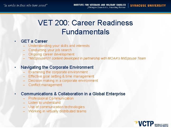 VET 200: Career Readiness Fundamentals • GET a Career – Understanding your skills and