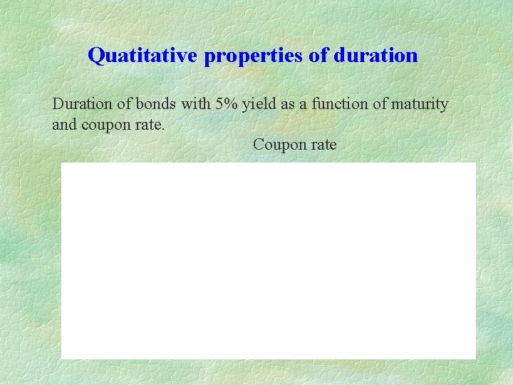 Quatitative properties of duration Duration of bonds with 5% yield as a function of