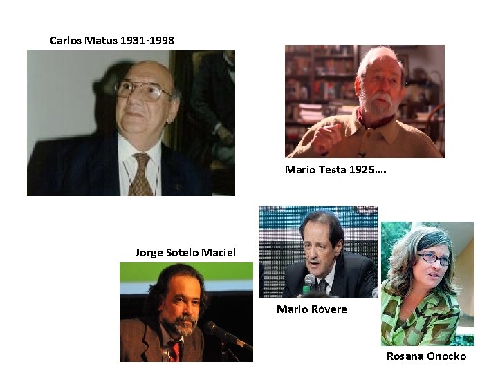 Carlos Matus 1931 -1998 Mario Testa 1925…. Jorge Sotelo Maciel Mario Róvere Rosana Onocko