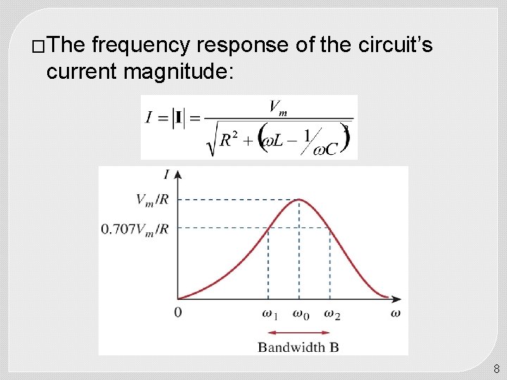 �The frequency response of the circuit’s current magnitude: 8 