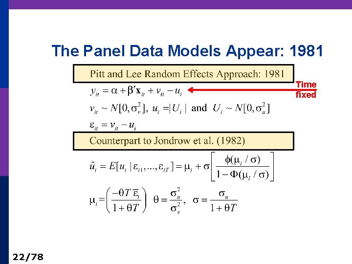 The Panel Data Models Appear: 1981 Time fixed 22/78 