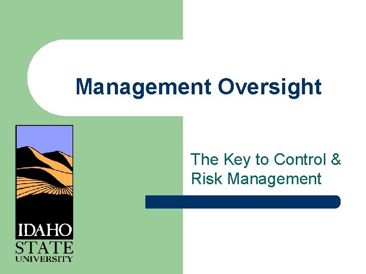 Management Oversight The Key to Control & Risk Management 