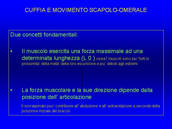CUFFIA E MOVIMENTO SCAPOLO-OMERALE Due concetti fondamentali: • Il muscolo esercita una forza massimale CUFFIA E MOVIMENTO SCAPOLO-OMERALE Due concetti fondamentali: • Il muscolo esercita una forza massimale