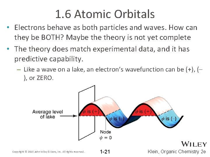 1. 6 Atomic Orbitals • Electrons behave as both particles and waves. How can