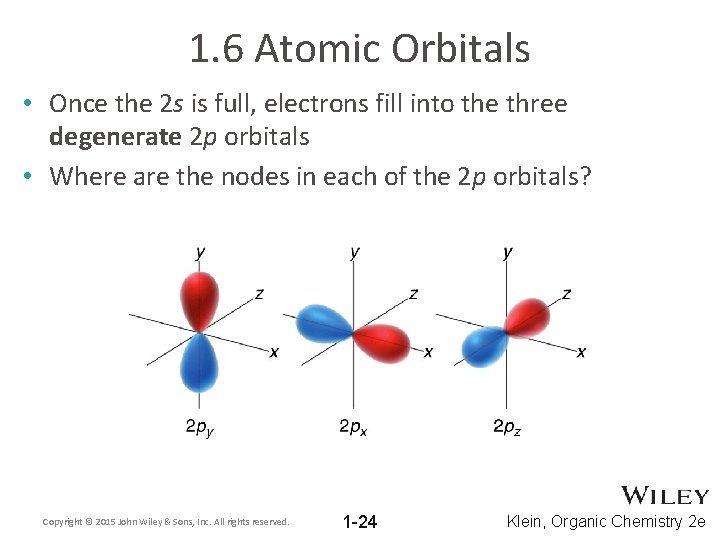 1. 6 Atomic Orbitals • Once the 2 s is full, electrons fill into