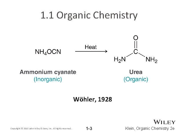 1. 1 Organic Chemistry Wöhler, 1928 Copyright © 2015 John Wiley & Sons, Inc.