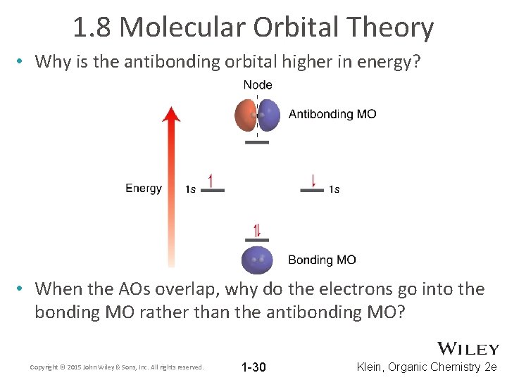 1. 8 Molecular Orbital Theory • Why is the antibonding orbital higher in energy?