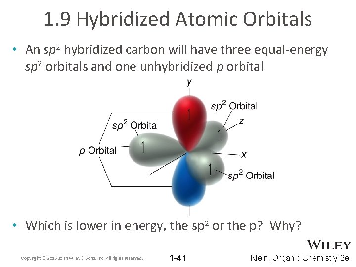 1. 9 Hybridized Atomic Orbitals • An sp 2 hybridized carbon will have three