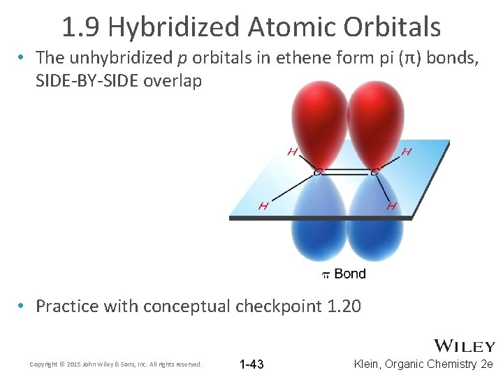 1. 9 Hybridized Atomic Orbitals • The unhybridized p orbitals in ethene form pi