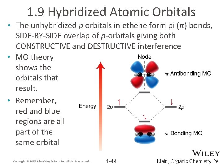 1. 9 Hybridized Atomic Orbitals • The unhybridized p orbitals in ethene form pi