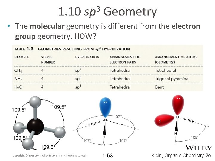 1. 10 3 sp Geometry • The molecular geometry is different from the electron