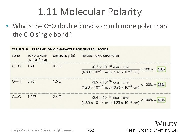 1. 11 Molecular Polarity • Why is the C=O double bond so much more