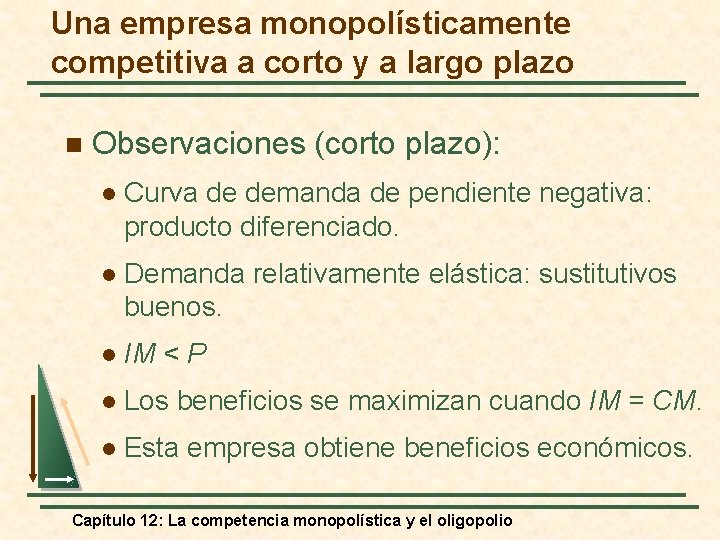 Una empresa monopolísticamente competitiva a corto y a largo plazo n Observaciones (corto plazo):