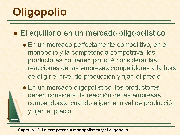Oligopolio n El equilibrio en un mercado oligopolístico l En un mercado perfectamente competitivo,