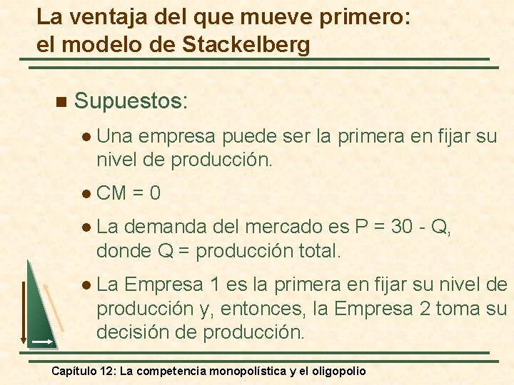 La ventaja del que mueve primero: el modelo de Stackelberg n Supuestos: l Una