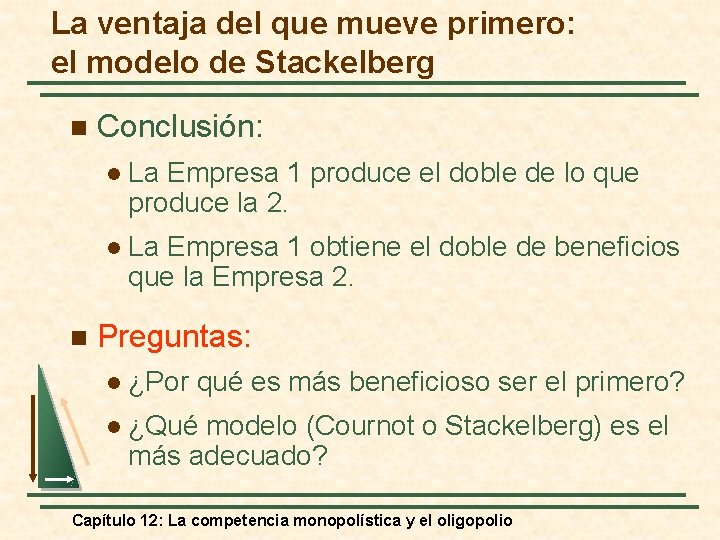 La ventaja del que mueve primero: el modelo de Stackelberg n n Conclusión: l