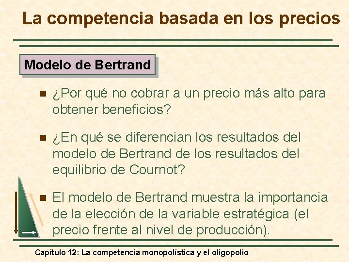 La competencia basada en los precios Modelo de Bertrand n ¿Por qué no cobrar