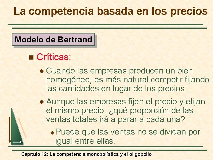 La competencia basada en los precios Modelo de Bertrand n Críticas: l Cuando las