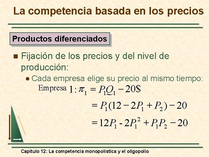 La competencia basada en los precios Productos diferenciados n Fijación de los precios y