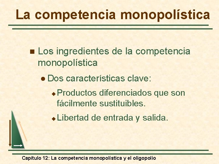 La competencia monopolística n Los ingredientes de la competencia monopolística l Dos u u