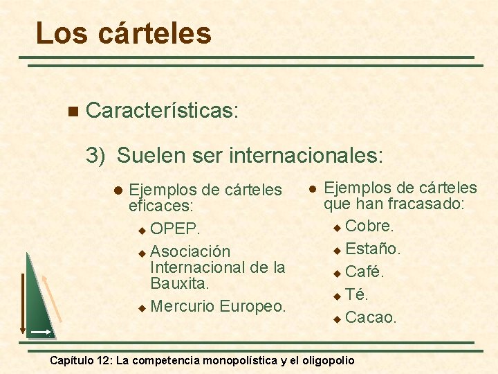 Los cárteles n Características: 3) Suelen ser internacionales: l Ejemplos de cárteles eficaces: u