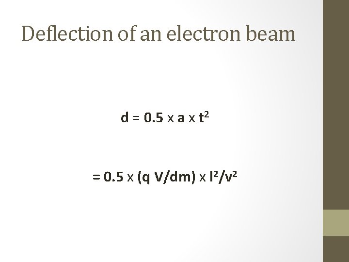 Deflection of an electron beam d = 0. 5 x a x t 2