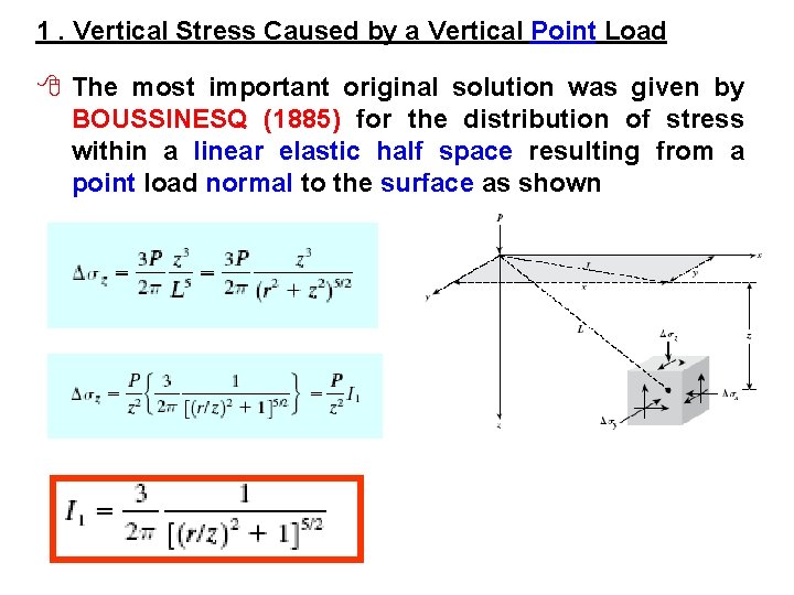 1. Vertical Stress Caused by a Vertical Point Load 8 The most important original