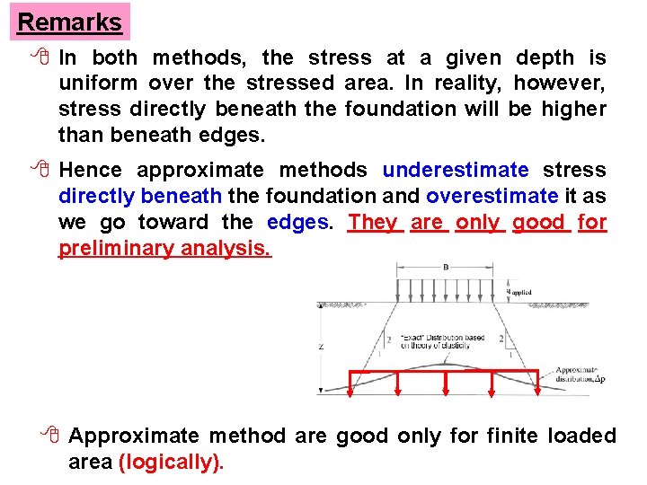 Remarks 8 In both methods, the stress at a given depth is uniform over